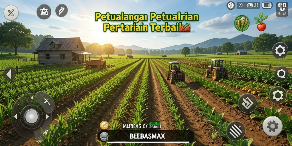 Gameplay BEBASMAX dengan nuansa pertanian yang ceria.