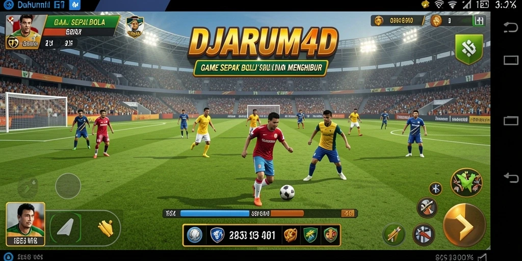 Screenshot gameplay DJARUM4D menampilkan aksi seru di lapangan sepak bola.