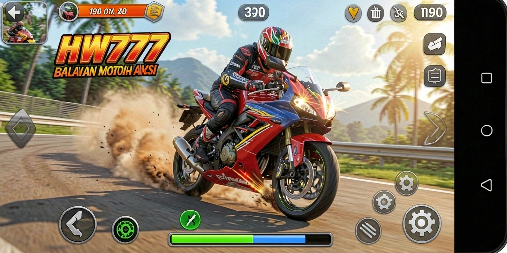 Tampilan gameplay balapan motor yang seru dan menegangkan.