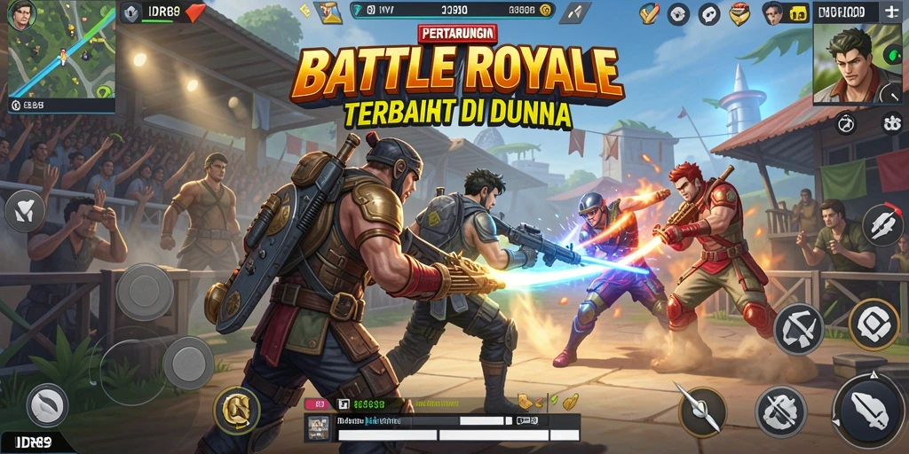 Tangkapan layar utama IDR89 menampilkan aksi seru dalam pertempuran Battle Royale.