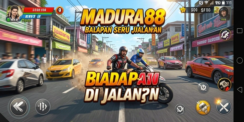 Tangkapan layar utama MADURA88 dengan aksi balapan yang mendebarkan.