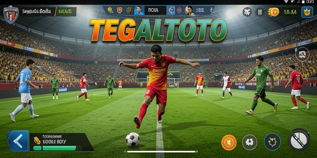 Screenshot gameplay TEGALTOTO menampilkan aksi menegangkan di lapangan sepak bola.